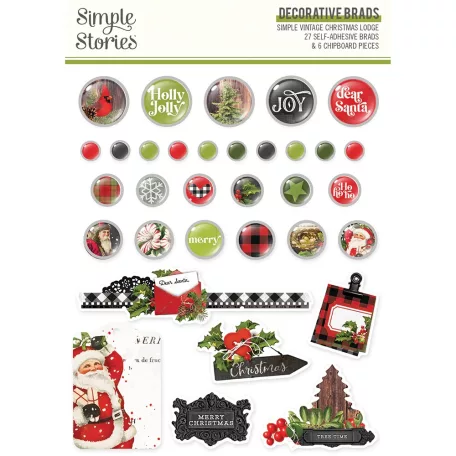 Díszítőelem , Decorative Brads / Simple Stories Simple Vintage Christmas Lodge (1 csomag)