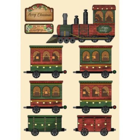 Stamperia Fa díszítőelem A5 - Classic Christmas Train - Wooden Shapes (1 ív)