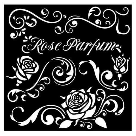 Stencil 18x18cm, Vastag stencil cm 12X25 - Create Happiness music / Rose Parfum borders (1 ív)