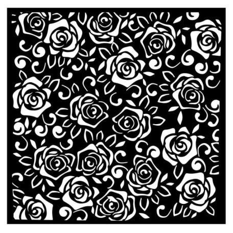 Stencil 18x18cm, Vastag stencil cm 12X25 - Create Happiness music / Rose Parfum roses pattern (1 ív)