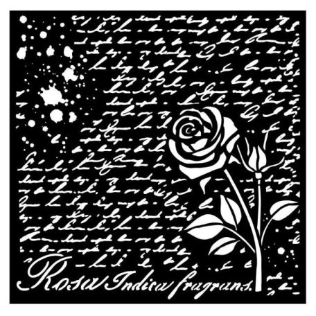 Stencil 18x18cm, Vastag stencil cm 12X25 - Create Happiness music / Rose Parfum manuscript with rose (1 ív)