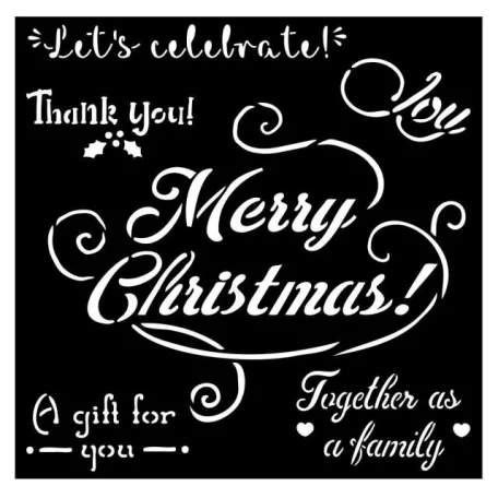 Stencil 18x18cm, Christmas Merry Christmas / Stamperia Thick Stencil (1 ív)