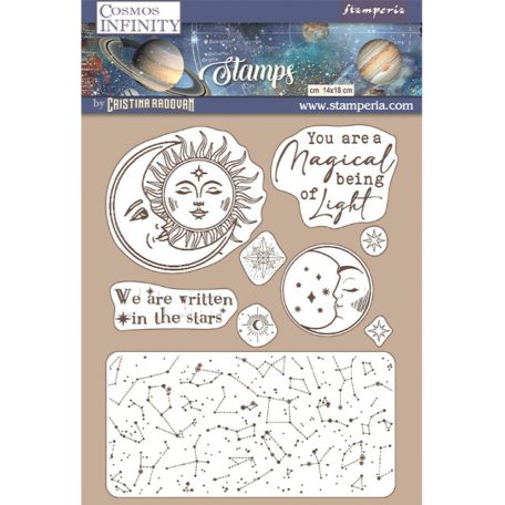 Gumibélyegző , Cosmos Infinity sun and moon / Stamperia Natural Rubber Stamp (1 csomag)