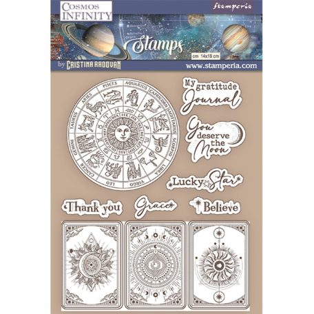 Gumibélyegző , Cosmos Infinity zodiac and cards / Stamperia Natural Rubber Stamp (1 csomag)