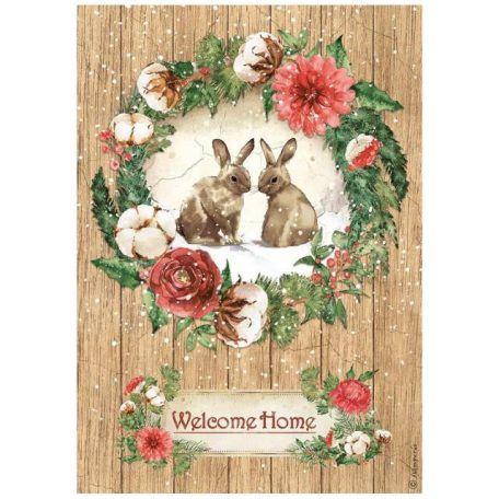 Rizspapír A4, Romantic Home for the holidays welcome home bunnies  / Stamperia Rice Paper (1 ív)