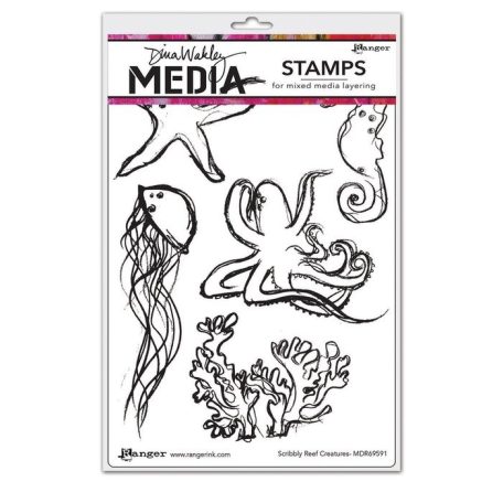 Gumibélyegző , Scribbly Creatures / Dina Wakley media cling stamp (1 csomag)