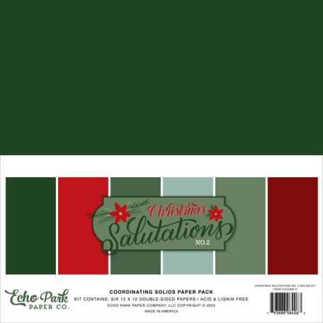 Papírkészlet 12" (30 cm), Christmas Salutations No. 2 Kétoldalas/ Echo Park Coordinating Solids Paper Pack (6 lap)