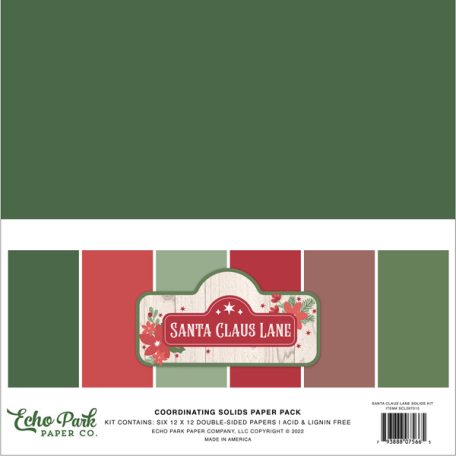 Papírkészlet 12" (30 cm), Santa Claus Lane Kétoldalas/ Echo Park Coordinating Solids Paper Pack (6 lap)