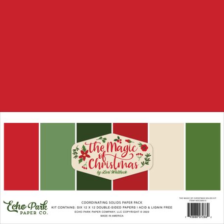 Papírkészlet 12" (30 cm), The Magic of Christmas Kétoldalas/ Echo Park Coordinating Solids Paper Pack (6 lap)