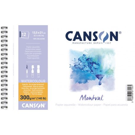 CANSON akvarelltömb 13,5 x21 cm / 300 g, Watercolour / Canson Montival (12 lap)