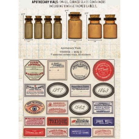 Díszítőelem, üveg, Apothecary Vials / Idea-ology Tim Holtz (7 db)
