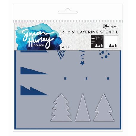 Stencil 6"x6", Mod Christmas Trees Simon Hurley create/ Layering Stencils (1 csomag)