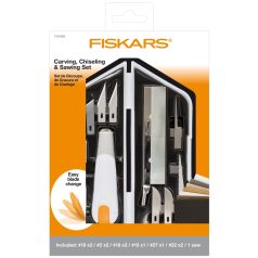   Fiskars Prémium teljesítményű faragó kés + penge készlet, Carving, Chiseling & Sawing Set (1 csomag)