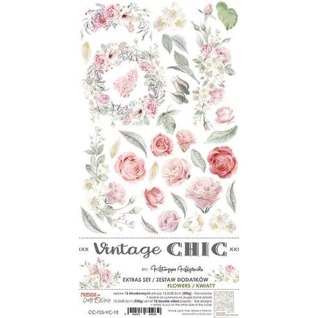 Kivágóív , Vintage Chic Extras to Cut Set – Flowers/ Craft O'Clock Mixed Media (1 csomag)