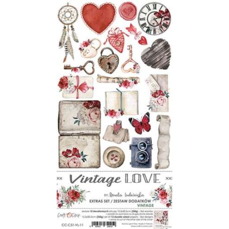 Kivágóív , Vintage Love Extras to Cut Set – Vintage/ Craft O'Clock Mixed Media (1 csomag)