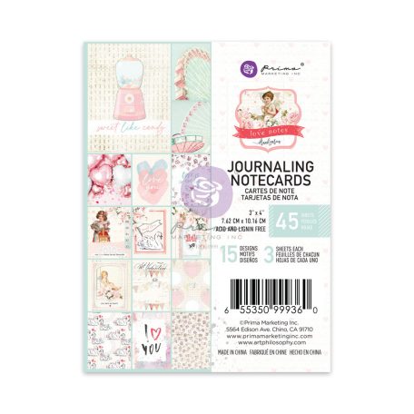 Komment kártya  3x4 Inch, Love Notes / Prima Marketing Journaling Cards (45 lap)