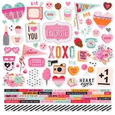   Matrica 12" (30 cm), Cardstock Stickers / Simple Stories Heart Eyes (1 ív)