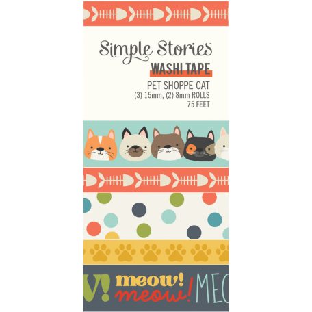 Dekorációs ragasztószalag , Washi Tape / Simple Stories Pet Shoppe Cat (5 db)