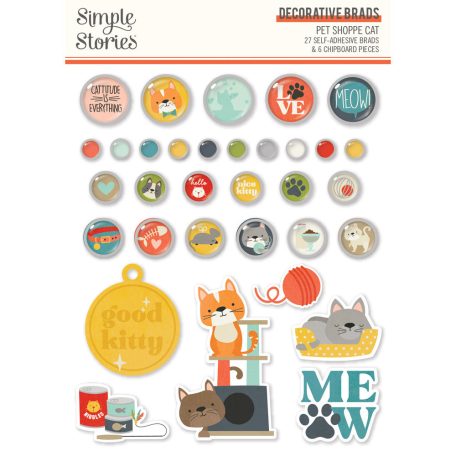 Díszítőelem , Decorative Brads / Simple Stories Pet Shoppe Cat (1 csomag)