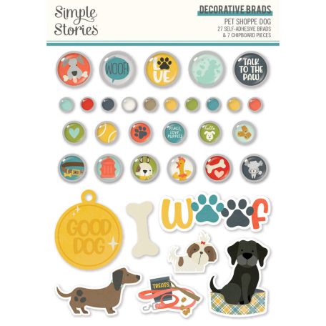 Díszítőelem , Decorative Brads / Simple Stories Pet Shoppe Dog (1 csomag)