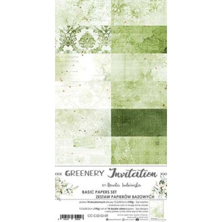 Papírkészlet 6"x15" (15cm x 30 cm), Greenery Invitation / Craft O'Clock Basic Paper Set (1 csomag)