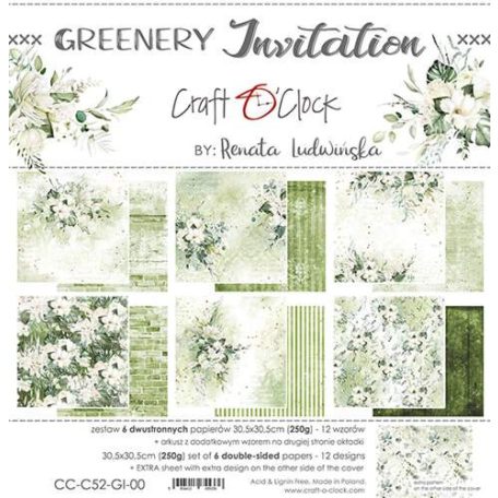 Papírkészlet 12" (30 cm), Greenery Invitation / Craft O'Clock Paper Collection Set (1 csomag)