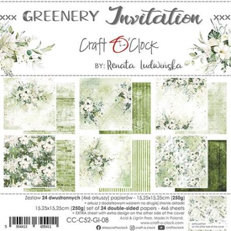 Papírkészlet 6" (15 cm), Greenery Invitation / Craft O'Clock Paper Collection Set (1 csomag)
