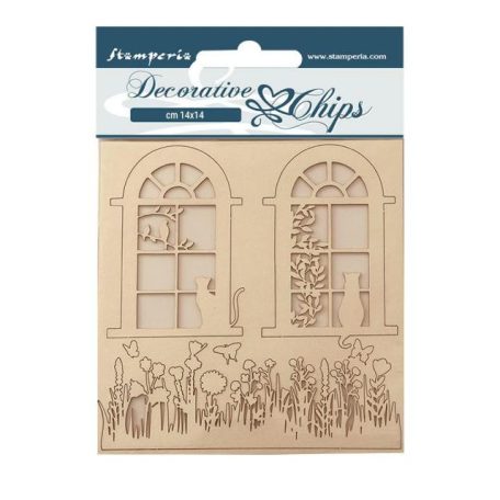 Chipboard 14x14 cm, Create Happiness Welcome Home Windows/ Stamperia Decorative Chips (1 ív)