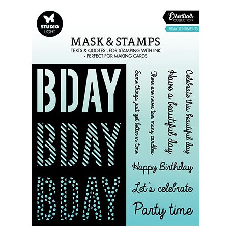 Szilikonbélyegző és stencil , Bday sentiments Essentials nr.02 / SL Set Stamp and Mask (1 csomag)
