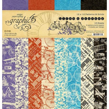 Papírkészlet 12" (30 cm), Lifes A Journey / Graphic 45 Patterns & Solids (16 lap)