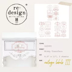   Re-Design with Prima Transzfer fólia 8.5"x11" (21x28cm) Vintage Labels III - Middy Decor Transfers (1 csomag)