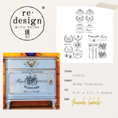   Re-Design with Prima Transzfer fólia 8.5"x11" (21x28cm) French Labels - Decor Transfers (1 csomag)