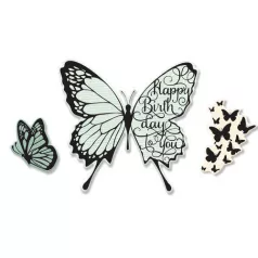   SIZZIX vágósablon 666106, Butterfly Birthday  / Sizzix Framelits Die Set & Stamps (1 csomag)