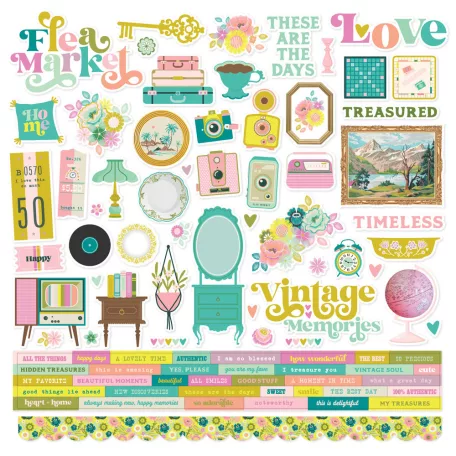 Matrica 12" (30 cm), Cardstock Stickers / Simple Stories Flea Market (1 ív)