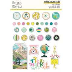   Díszítőelem , Decorative Brads / Simple Stories Flea Market (1 csomag)