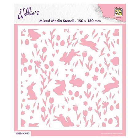 Nellie's Choice Stencil - Background Rabbit and Tulips - Mixed Media Stencils (1 db)