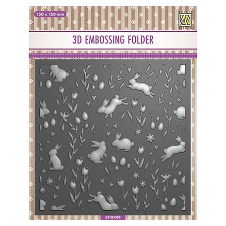 Nellie's Choice Domborító mappa - Background Rabbits and Tulips - 3D Embossing Folders (1 db)