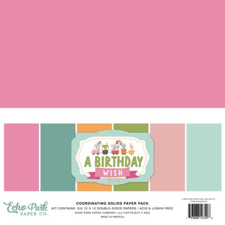 Echo Park Papírkészlet 12" (30 cm) -  Coordinating Solids Paper Pack - A Birthday Wish Girl (6 lap)
