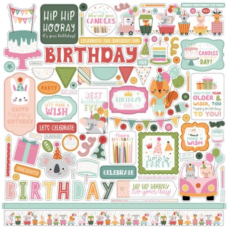Echo Park Matrica 12" (30 cm) -  Cardstock Stickers - Elements - A Birthday Wish Girl (1 ív)