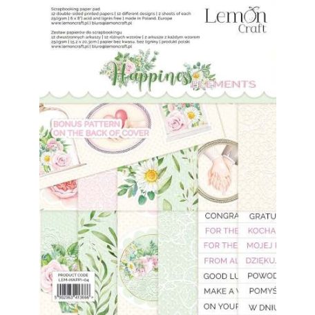 LemonCraft Papírkészlet 6"x8" (15 cm x 20 cm) - Happiness - Elements - Scrapbooking Paper Pad (1 csomag)
