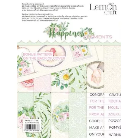 LemonCraft Papírkészlet 6"x8" (15 cm x 20 cm) - Happiness - Elements - Scrapbooking Paper Pad (1 csomag)