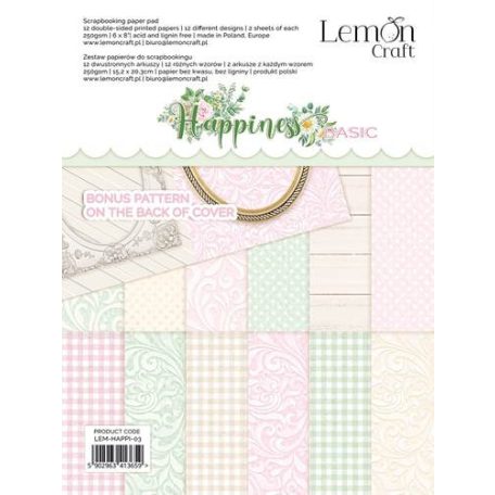 LemonCraft Papírkészlet 6"x8" (15 cm x 20 cm) - Happiness - Basic - Scrapbooking Paper Pad (1 csomag)