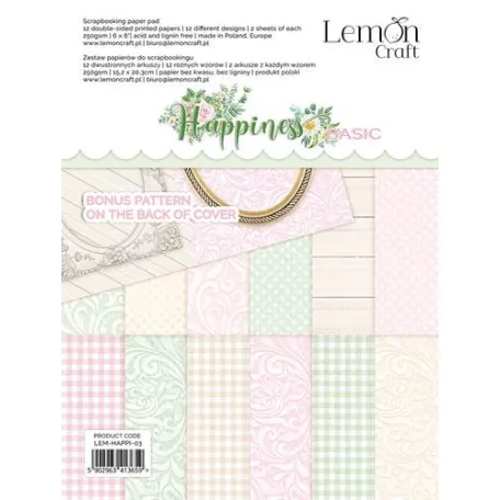LemonCraft Papírkészlet 6"x8" (15 cm x 20 cm) - Happiness - Basic - Scrapbooking Paper Pad (1 csomag)