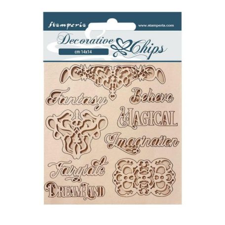 Stamperia Chipboard 14x14 cm - Magic Forest - Writing And Plates - Stamperia Decorative Chips (1 ív)