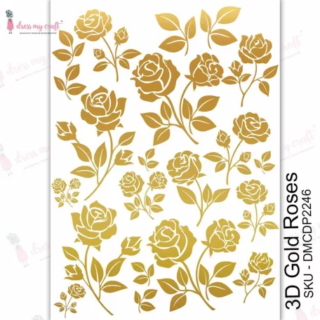 Dress My Craft Transzfer fólia A4 - 3D Gold Roses - Transfer Me (1 db)