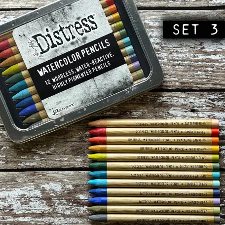Tim Holtz Akvarell ceruzakészlet - Kit 3 - Distress Watercolor Pencils (12 db)