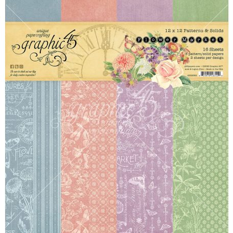 Graphic 45 Papírkészlet 12" (30 cm) - Flower Market - Patterns & Solids (16 lap)