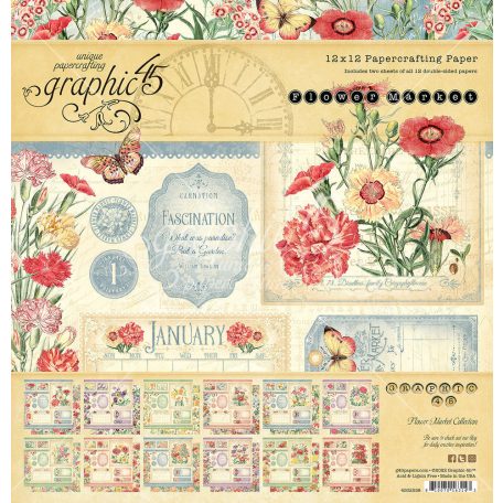 Graphic 45 Papírkészlet 12" (30 cm) - Flower Market - Paper Pad (24 lap)