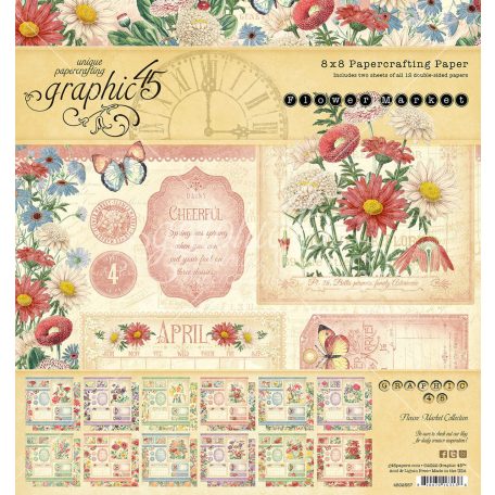 Graphic 45 Papírkészlet 8" (20 cm) - Flower Market - Paper Pad (24 lap)