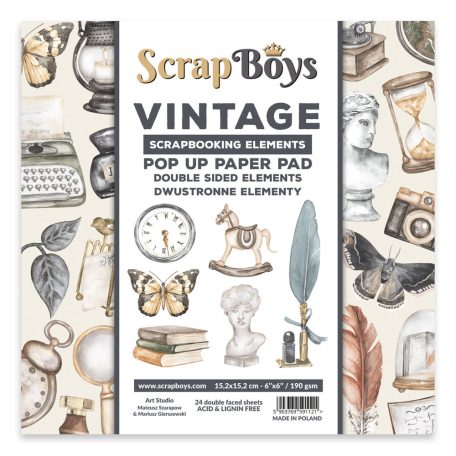 ScrapBoys Kivágóív készlet6" (15 cm) - Vintage - Pop Up (24 lap)